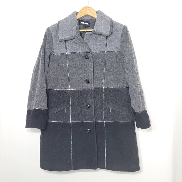 Alia Womens Wool Blend Charcoal Grey Colorblock Jacket Coat Business Casual 12 - Picture 1 of 10